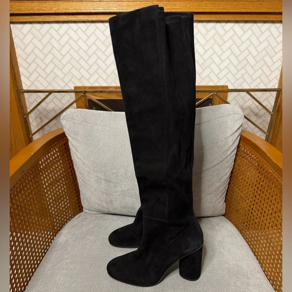 Stuart Weitzman Eloise 95 Suede Knee High Heeled Boots Black